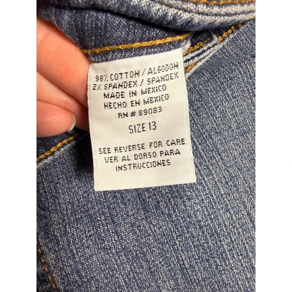 LEI Denim Jeans Women 13 Flare‎ Bootcut Blue Wash Distressed Pockets